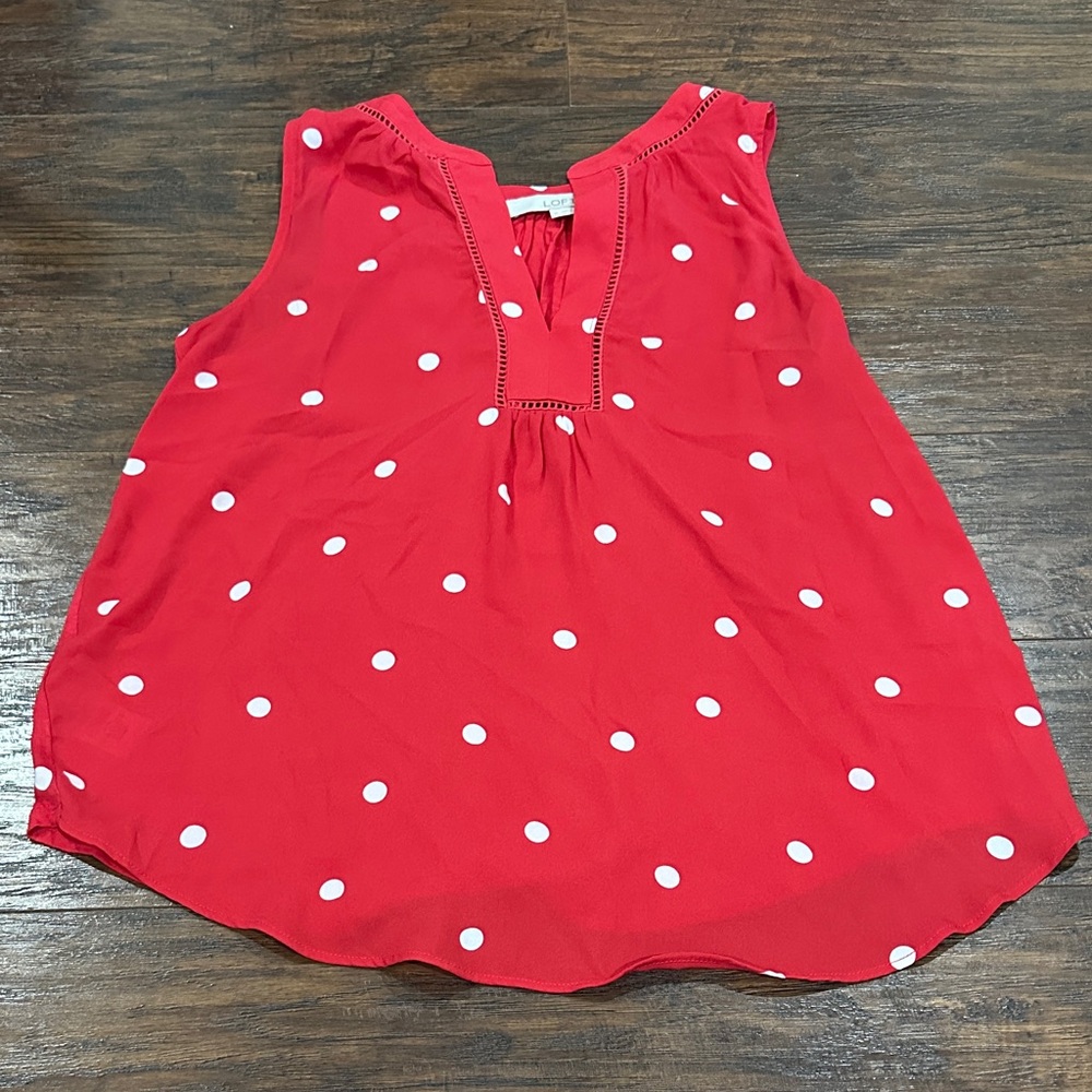 LOFT Red & White Polka Dot Sleeveless V-Neck Top Size XS